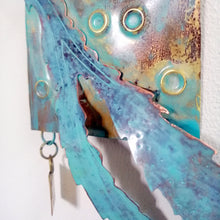 Load image into Gallery viewer, Metalwork long wall panel in copper & brass featuring starfish with seaweed handmade by Sharon McSwiney