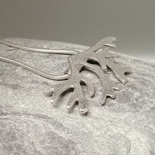 Load image into Gallery viewer, Handmade sterling silver seaweed frond pendant necklace by Sharon McSwiney in a gift box