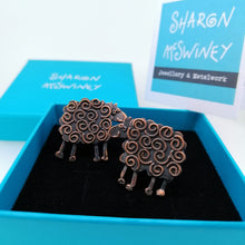 Load image into Gallery viewer, Sheep cuff links in a copper finish handmade by Sharon McSwiney in a gift box
