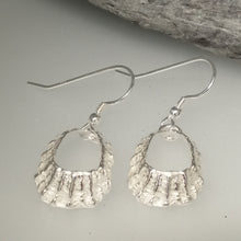 Load image into Gallery viewer, Godrevy limpet shell silver drop earrings handmade by Sharon McSwiney
