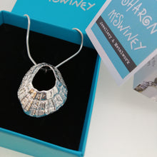 Load image into Gallery viewer, A large sterling silver Godrevy limpet shell necklace handmade by Sharon McSwiney in a gift box
