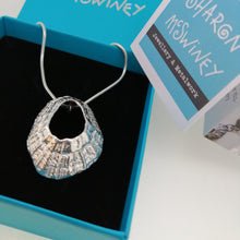 Load image into Gallery viewer, A large sterling silver Godrevy limpet shell necklace handmade by Sharon McSwiney in a gift box