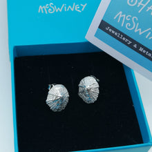 Load image into Gallery viewer, Small Marazion silver limpet shell stud earrings handmade by Sharon McSwiney in a gift box