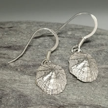 Load image into Gallery viewer, Small Marazion silver limpet shell drop earrings handmade by Sharon McSwiney