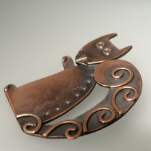 Load image into Gallery viewer, Squirrel brooch in a copper finish handmade by Sharon McSwiney
