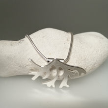 Load image into Gallery viewer, Handmade sterling silver seaweed frond pendant necklace by Sharon McSwiney in a gift box