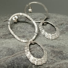 Load image into Gallery viewer, Porthmeor limpet shell earrings with hammered silver loop handmade by Sharon McSwiney