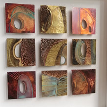 Load image into Gallery viewer, 9 Textured metalwork squares individually handmade by Sharon McSwiney