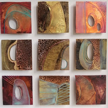 Load image into Gallery viewer, 9 Textured metalwork squares individually handmade by Sharon McSwiney