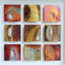 Load image into Gallery viewer, 9 Textured metalwork squares individually handmade by Sharon McSwiney