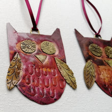 Load image into Gallery viewer, copper owl decorations handmade by Sharon McSwiney
