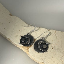 Load image into Gallery viewer, Arc drop earrings oxidised silver
