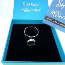 Load image into Gallery viewer, Spiral shell silver textured adjustable ring oxidised silver
