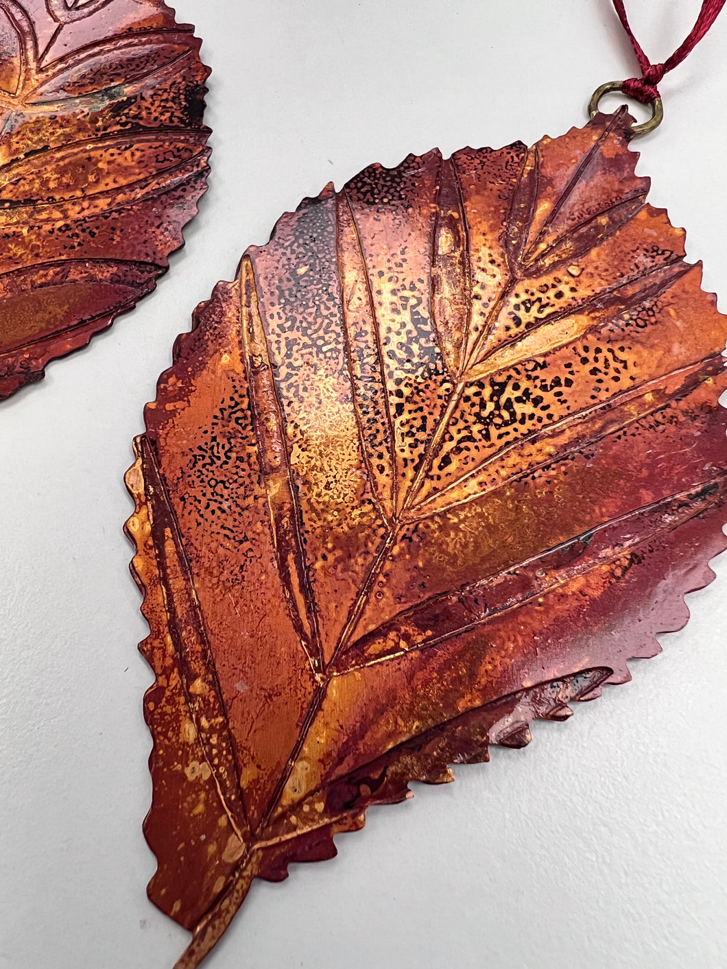 Large beech leaf decoration in copper