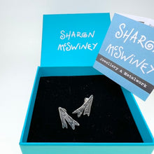Load image into Gallery viewer, Mini textured seaweed frond stud earrings oxidised silver
