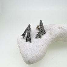 Load image into Gallery viewer, Mini textured seaweed frond stud earrings oxidised silver
