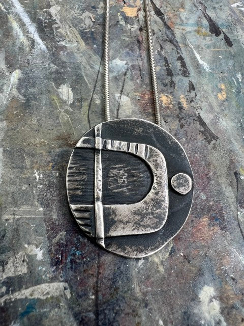 Crest pendant necklace oxidised silver