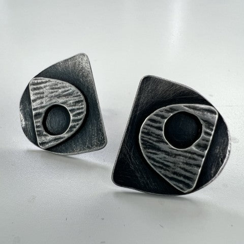 Form stud oxidised silver earrings