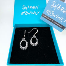 Load image into Gallery viewer, Porthmeor beach limpet drop earrings oxidised silver
