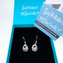 Load image into Gallery viewer, Oxidised Sennen Cove limpet small drop earrings
