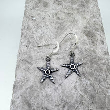 Load image into Gallery viewer, Oxidised silver starfish drop earrings
