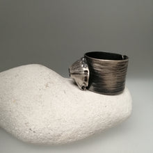 Load image into Gallery viewer, Barnacle adjustable ring in oxidised silver handmade by Sharon McSwiney
