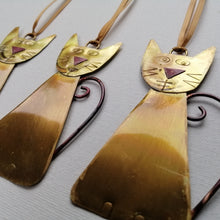 Load image into Gallery viewer, Brass cats decorations handmade by Sharon McSwiney
