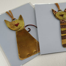 Load image into Gallery viewer, Brass cat decorations handmade by Sharon McSwiney
