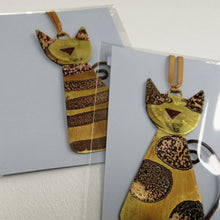 Load image into Gallery viewer, Spotty brass cat handmade decoration by Sharon McSwiney
