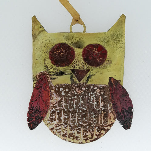 Brass owl decoration handmade by Sharon McSwiney