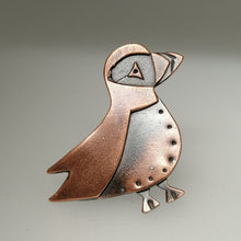Load image into Gallery viewer, Puffin brooch in a copper finish handmade by Sharon McSwiney

