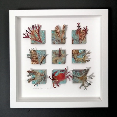Metalwork picture with seaweed & sea creatures in copper & brass handmade by Sharon McSwiney