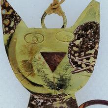 Load image into Gallery viewer, Spotty brass cat handmade decoration by Sharon McSwiney
