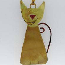 Load image into Gallery viewer, Brass cat decoration handmade by Sharon McSwiney
