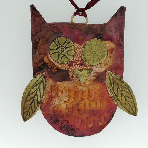 copper owl decoration handmade by Sharon McSwiney