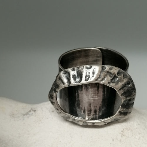 Limpet ring with Marazion limpet shell in oxidised silver handmade by Sharon McSwiney