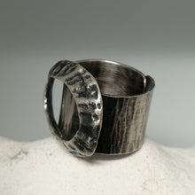 Load image into Gallery viewer, Limpet ring with Marazion limpet shell in oxidised silver handmade by Sharon McSwiney
