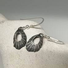 Load image into Gallery viewer, Tiny Marazion limpet drops in oxidised silver handmade by Sharon McSwiney
