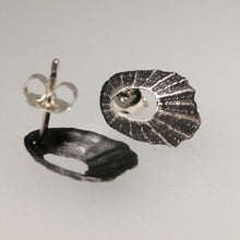 Load image into Gallery viewer, Oxidised silver tiny Marazion limpet shell studs handmade by Sharon McSwiney
