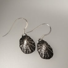 Load image into Gallery viewer, Oxidised silver Porthminster beach limpet shell earrings handmade by Sharon McSwiney
