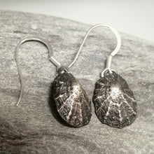 Load image into Gallery viewer, Oxidised silver Porthminster beach limpet shell earrings handmade by Sharon McSwiney
