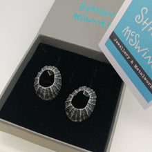 Load image into Gallery viewer, Prussia cove limpet studs in oxidised silver hadnmade by Sharon McSwiney in a gift box
