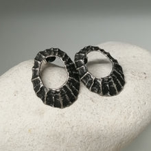 Load image into Gallery viewer, Prussia cove limpet studs in oxidised silver hadnmade by Sharon McSwiney
