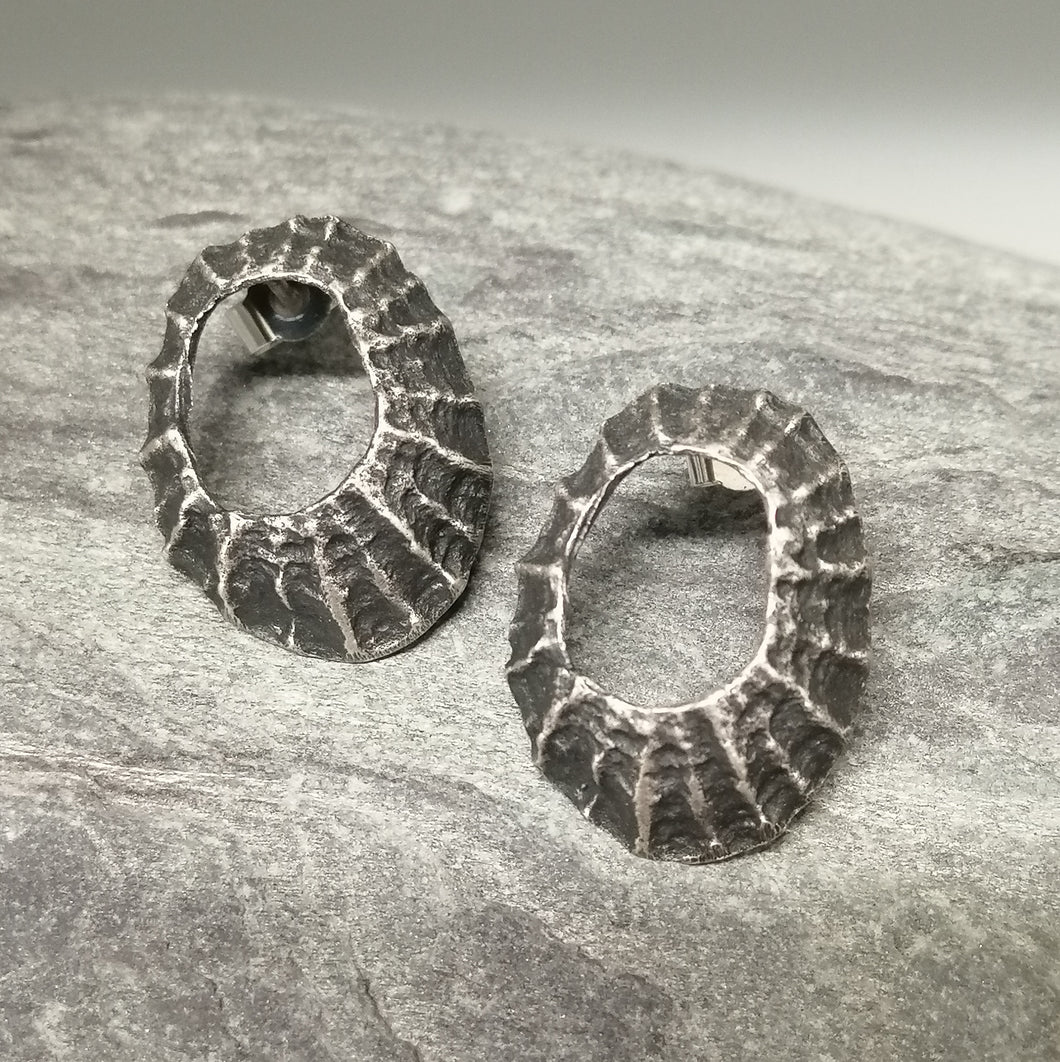 Prussia cove limpet studs in oxidised silver hadnmade by Sharon McSwiney