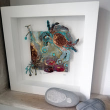 Load image into Gallery viewer, Sea garden picture with crab, seaweed, limpet metalwork handmade by Sharon McSwiney
