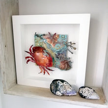 Load image into Gallery viewer, Metalwork sea garden picture with copper crab handmade by Sharon McSwiney
