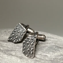 Load image into Gallery viewer, Oxidised sterling silver sea urchin beach find fragment handmade cuff links by Sharon McSwiney 
