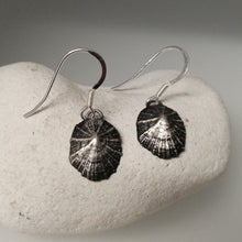 Load image into Gallery viewer, Oxidised small Marazion limpet shell drop earrings handmade by Sharon  McSwiney
