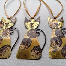 Load image into Gallery viewer, Spotty brass cat handmade decorations by Sharon McSwiney
