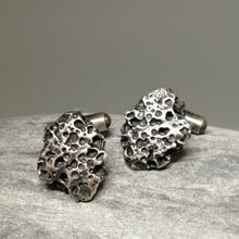Load image into Gallery viewer, Oxidised Silver Handmade Textured Porthmeor Beach Cuff links by Sharon McSwiney, St Ives
